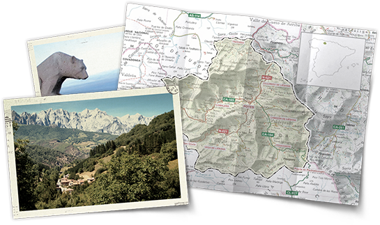 Photos of the natural landscapes of Cantabria and a map of Cantabria